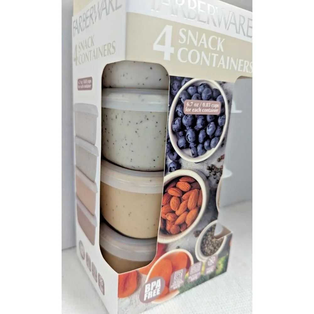 Farberware 4-pc Snack Containers Lids 6.7 oz Rectangle Speckled Kitchen BPA Free